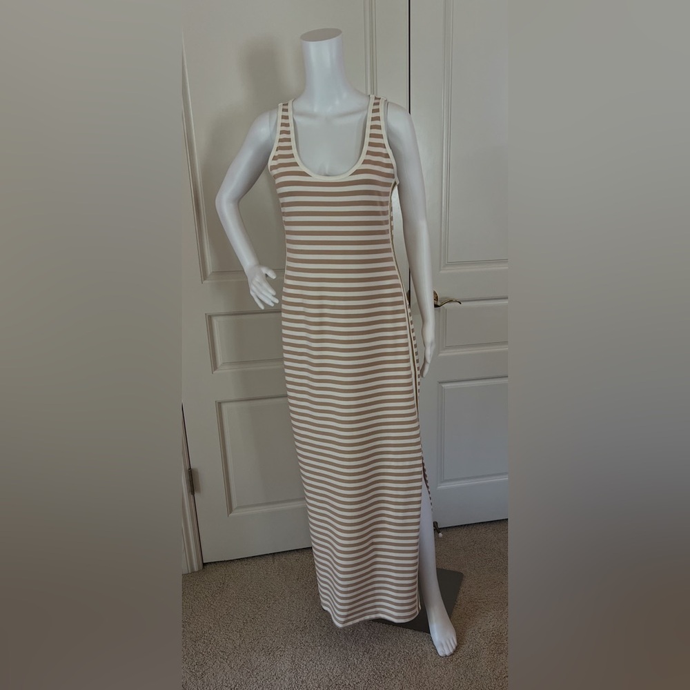 Boston Proper Tan and Cream Striped Dress